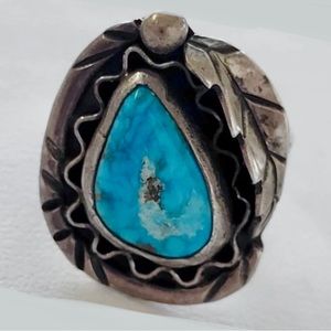 1950s Old Pawn Navajo Sterling Silver “Lone Mountain” Turquoise Ring